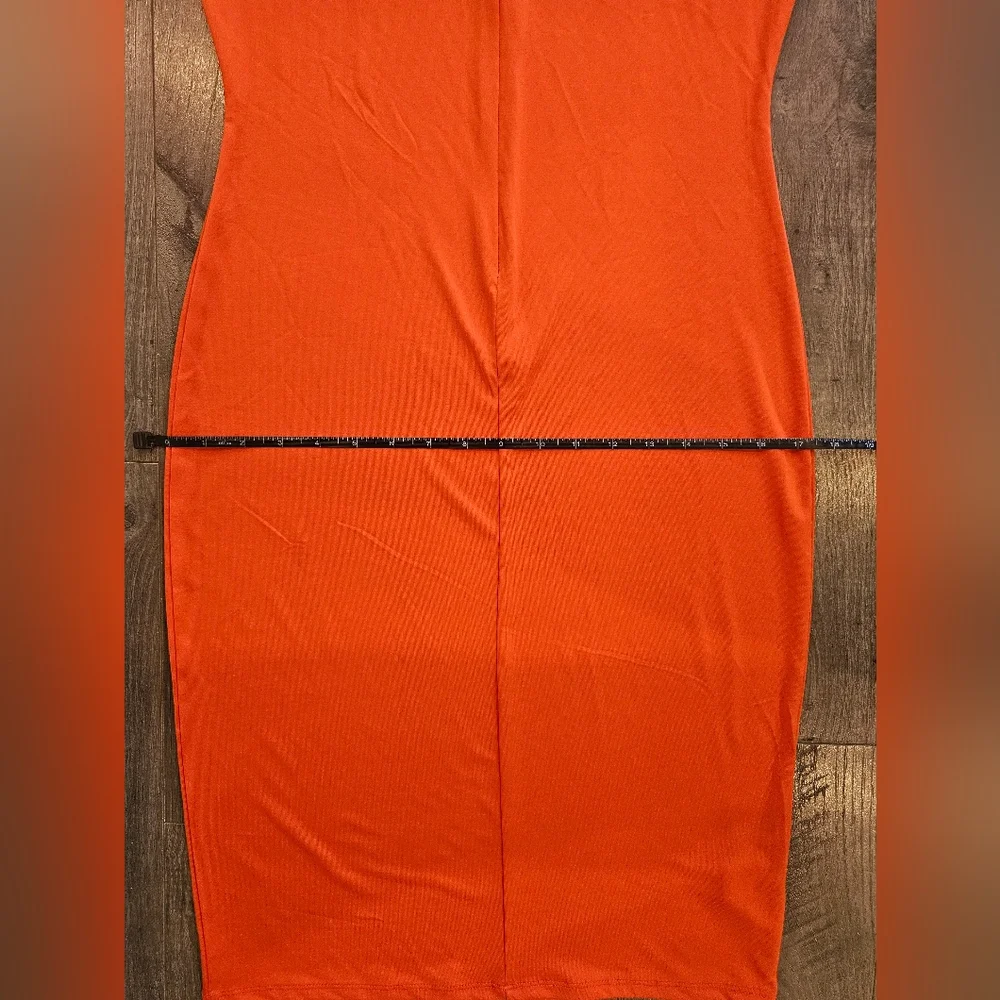 Women's szL Elegant Orange Zippered Midi Dress Body Hugging Fall Festival Career